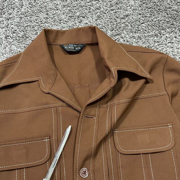 Vintage 70s JC Penney Leisure Jacket Polyester Disco Coat Dark Brown 42R Large - Picture 3 of 12